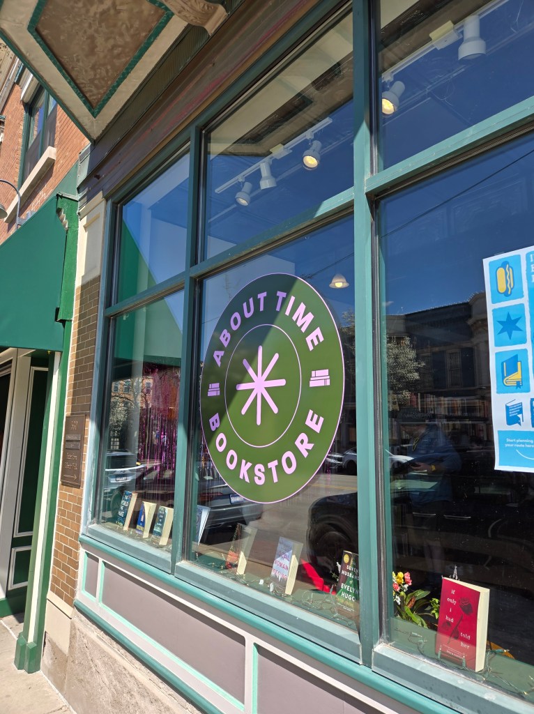 storefront of About Time women-owned bookstore in Libertyville, IL