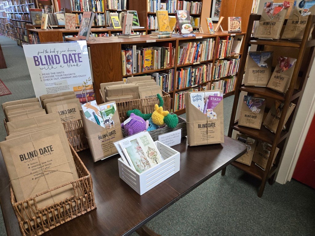 blind date with a book display at This Old Book used bookstore in downtown Grayslake Illinois