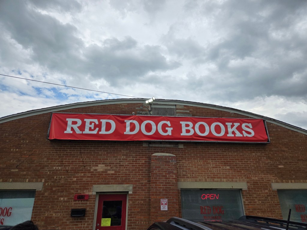 storefront to Red Dog Books in Lawrence, IN