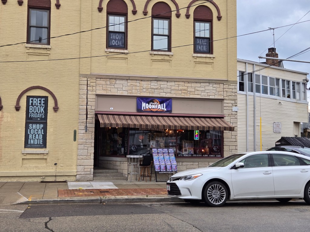 storefront for Studio Moonfall bookstore in Kenosha, WI